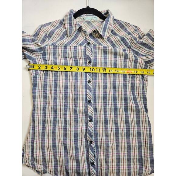 Maurices Womens Button Down Flannel M Blue Red Plaid Front Pocket Long Sleeve - Picture 3 of 8